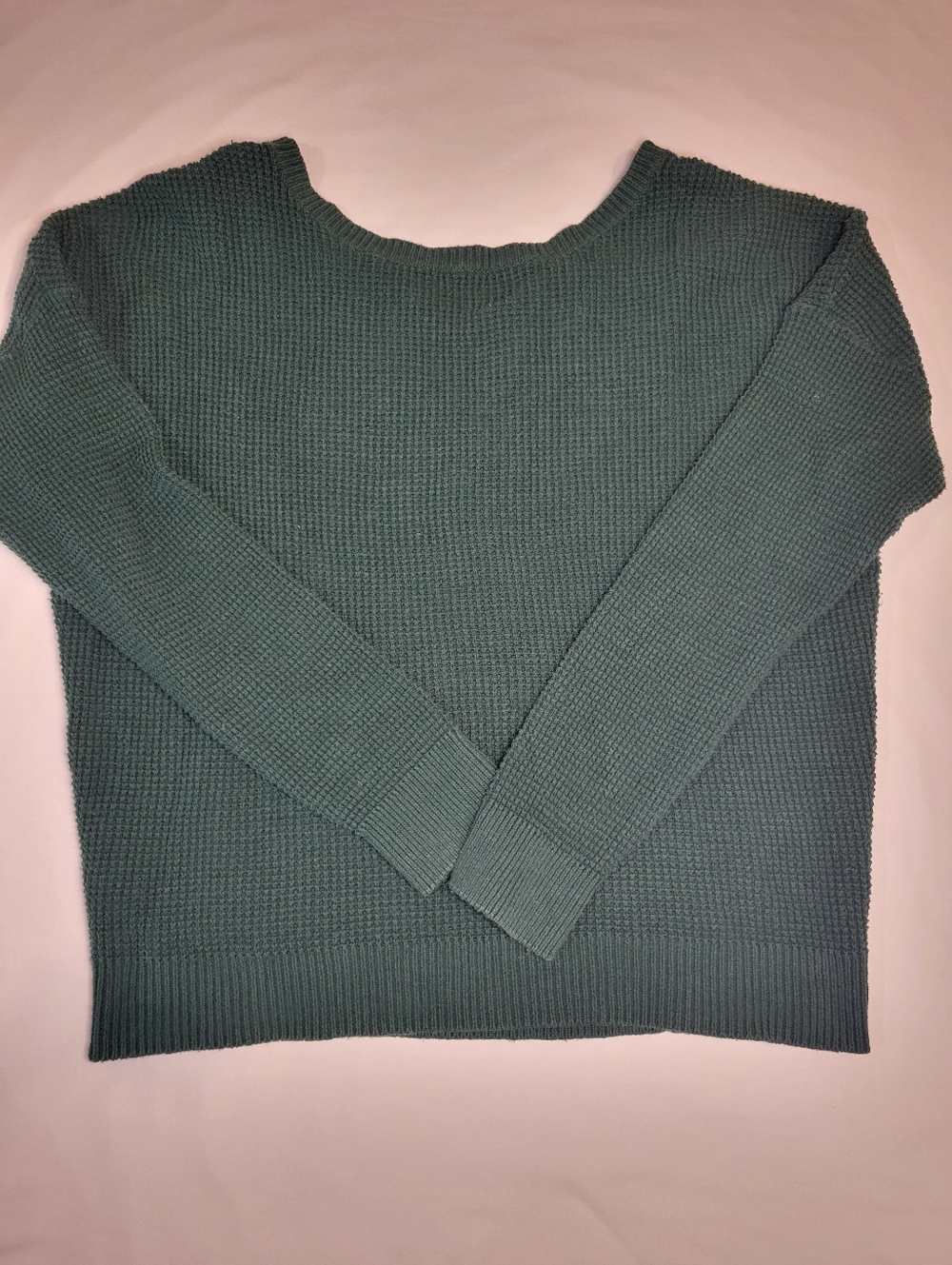 Women’s Crewneck Waffle Knit Sweater Cross Back